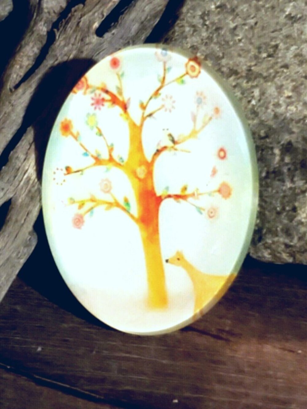 Handmade Tree of Life 40x30mm Oval Tempered Glass Cabochon 6939-H